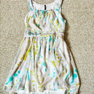 Walter Baker W118 White Blue Green Women's Summer Dress Watercolor painting like